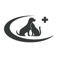 veterinaire kliniek logo afbeelding. silhouet van hond en kat met medisch kruis vector