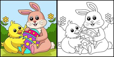 konijn en kuiken knuffelen paasei illustratie vector