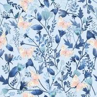 roze vlinder en blauw bloemenbos naadloos patroon vector