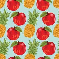 ananas en appel hand tekenen fruit patroon vector