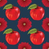 appel en rode bloem hand tekenen fruit naadloze vector