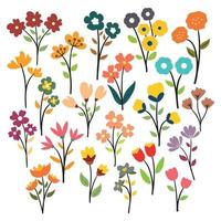 hand tekenen cartoon bloem en bladeren sticker set vector