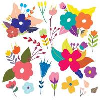 hand tekenen cartoon bloem en bladeren sticker set vector