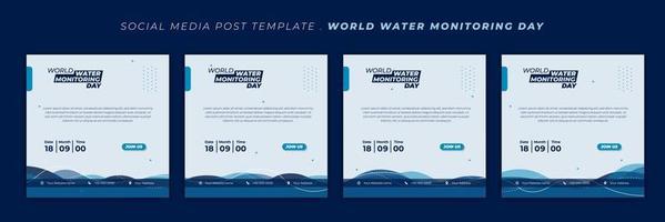 wereldwaterbewakingsdag met wuivend waterontwerp als achtergrond. set van sociale media-sjabloon met blauw en wit ontwerp. vector
