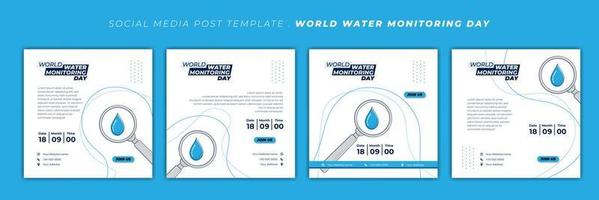 wereld water monitoring dag ontwerp met vergrootglas vectorillustratie. set van sociale media-sjabloon met blauw en wit ontwerp. vector