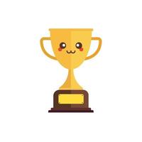 kawaii en schattige gouden trofee vector pictogram illustratie. gouden beker met kawaii gezicht sport pictogram concept wit geïsoleerd. platte cartoonstijl geschikt voor webbestemmingspagina, banner, sticker, achtergrond