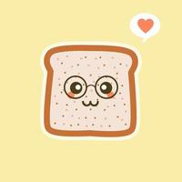 vector grappige stripfiguur schattig gesneden brood geïsoleerd op een achtergrond met kleur. bakkerij label mascotte. vector platte cartoon karakter illustratie pictogram. toast, goedemorgenkaart, ontbijtconcept