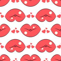 Lippen patroon. Vector naadloos patroon met de rode kussende vlakke lippen van de vrouw.