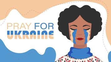 bid voor Oekraïne. het meisje huilt met de kleur van de Oekraïense vlag. vector. vector