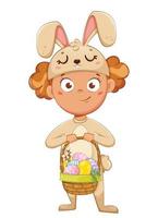 gelukkig Pasen. vrolijk meisje in kostuum van konijn vector