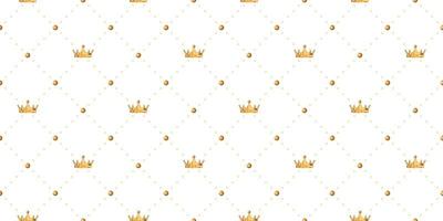 naadloos patroon in retro stijl met een gouden kroon en stippen op een witte achtergrond. schattig behang voor kleine prinsessen. vector illustratie