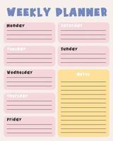 Weekplanner. plan je dag. lege afdrukbare verticale notebookpagina. dagelijkse organisator. sjabloon voor agenda, planning, planners, checklists, notitieblokken, ansichtkaarten en ander briefpapier. vector