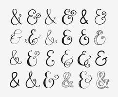 hand getekende vector ampersand set. hand letters ampersands geïsoleerd op een witte achtergrond. doodle type ontwerpelementen. moderne borstelkalligrafie voor huwelijksuitnodigingen en ander briefpapier.