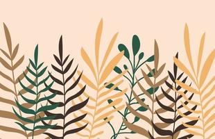 zomer tropische banner in boho-stijl. aardse beige, groene kleuren. botanische, tropische bladeren, plantentakken voor zomerverkoopbanners, kunst aan de muur, stoffen, design. eenvoudige vlakke stijl vectorillustratie. vector