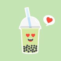 schattige boba bubble melkthee met tapioca. parelmelkthee, zwarte heerlijke parels is Taiwanees beroemd. populaire drank. vector illustratie schets. karakter cartoon. leuke sticker. kawaii cartoon-emoji.