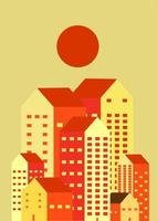 stad of urbanscape platte ontwerp vectorillustratie. scène over stadsgezicht bouwen met zon in de middag. behang, milieu, opwarming van de aarde, vervuilingsprobleem, thermisch, klimaatverandering, poster vector