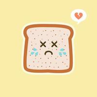 vector grappige stripfiguur schattig gesneden brood geïsoleerd op een achtergrond met kleur. bakkerij label mascotte. vector platte cartoon karakter illustratie pictogram. toast, goedemorgenkaart, ontbijtconcept