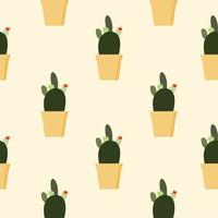naadloos cactuspatroon, sappig ingegoten op zachte kleurenachtergrond. voor stof, verpakking, doos, karton, verpakkingspapier. cartoon stijl vector. cactussen plat ontwerp op pastelkleuren vector