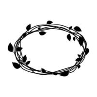 elegante bloemen frame, grens silhouet in de hand getrokken doodle stijl geïsoleerd op een witte achtergrond. kransdecoratie, delicate illustraties. vector illustratie