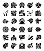 solide glyph silhouet pijl doel succes iconen pack vector