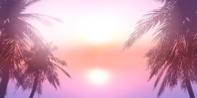 Palmen tegen een zonsondergang oceaanlandschap vector
