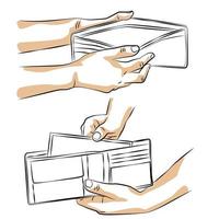 schets van een hand die een lege portemonnee vasthoudt vector