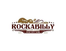 rockabilly vintage retro logo bar of nachtclub, clublogo in een tuinstad uit de oudheid vector