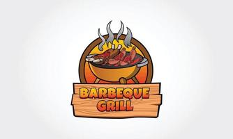 barbecue grill vector logo illustratie. complexe en moderne barbecue grill logo sjabloon. dit kan worden gebruikt in barbecuestations, buitenbarbecue, grill, restaurants en enz.