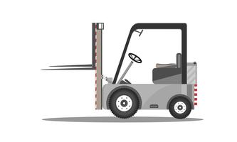 Vectorvorkheftruckontwerp met opgeheven die karton op de witte illustratie van de achtergrondillustratie van de pictogramvoorraad wordt geïsoleerd. vector