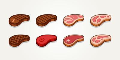 set van rauw vlees en gegrilde biefstuk pictogrammen vector
