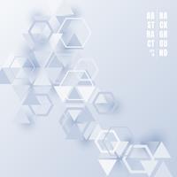 Abstracte driehoeken en zeshoeken lichtblauwe kleur met schaduw op witte achtergrond. Geometrische patroon futuristische technologie stijl voor business tech presentaties vector