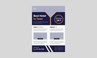 beste hotelservice flyer sjabloonontwerp. gouden hotel flyer poster folderontwerp. omslag, poster, a4-formaat, brochure, flyer, klaar voor afdrukken vector