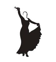 flamenco zwart-wit vector stock illustratie. silhouet van een danseres in een jurk. traditionele Spaanse dans. geïsoleerd op een witte achtergrond.