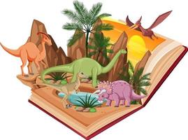 boekscène met veel dinosaurussen vector