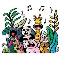 tekenfilm groep dieren zingen vector
