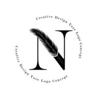 elegante letter n-logo met logo pictogrammen palmboom blad patroon textuur ontwerp. creatief palmboom belettering logo met natuurlijke bio organische ideeën moderne bladeren. vector