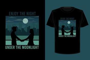 geniet van de nacht onder het maanlicht retro vintage t-shirtontwerp vector