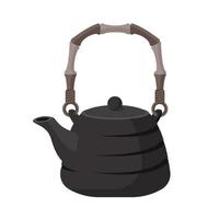 Aziatische stijl theepot met bamboe houder cartoon vector illustratie geïsoleerd object