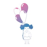 lijn meisje met kapsel en ballonnen in de hand vector