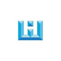 letter hw blauwe diamant 3d gradiënt logo vector