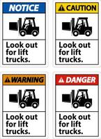 gevaar kijk uit voor heftrucks teken op witte achtergrond vector