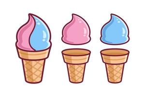 blauw en aardbei ijs cartoon vector