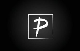 p grunge alfabet logo letterpictogram met vierkant. creatief sjabloonontwerp voor bedrijven en bedrijven in wit en zwart vector