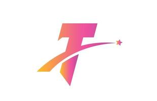 roze ster t alfabet letter logo pictogram ontwerp met swoosh. creatieve sjabloon voor bedrijf en bedrijf vector