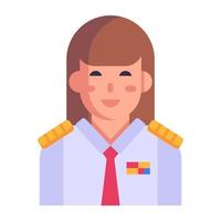 vrouw in uniform, plat icoon van piloot vector