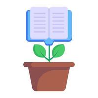 plant met boek, plat icoon van educatieve groei vector