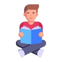 jongen die een boek leest, plat icoon van studie vector