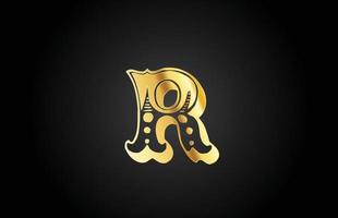 gouden vintage r metalen alfabet letterpictogram logo. creatieve ontwerpsjabloon voor bedrijf of bedrijf vector