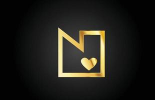 goud gouden n liefde hart alfabet letter logo pictogram ontwerp. creatieve sjabloon voor bedrijf of bedrijf vector
