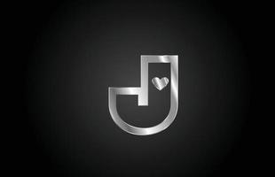 metalen j liefde hart alfabet letter pictogram logo ontwerp. creatieve sjabloon voor bedrijf of bedrijf vector